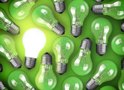 活力技术绿色背景的灯泡亮概念大思想商业图片