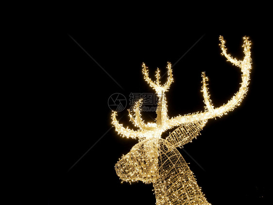 季节仙女圣诞驯鹿装饰品上的圣诞灯光图片