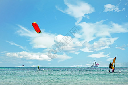 加勒比海阿鲁巴岛的棕榈海滩水港加勒比海假期乐趣风筝图片