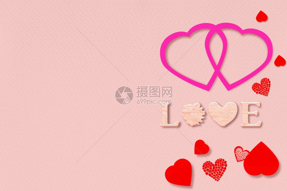 庆典丰富多彩的复制粉红色背景情人节的爱与心贺卡设计瓦伦天人节图片