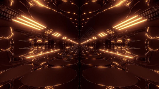 辉光发的金子无穷尽抽象外星石化隧道通配有闪光和反射3D造出背景壁纸未来进化的SCIFi科学幻影建筑3D无限的抽象外星石化隧道通配图片