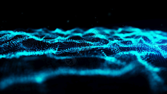 现代的运动蓝色数字微粒波灰尘和浅光背景摘要蓝色数字微粒波横幅图片
