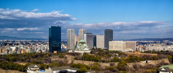 远处的日本大阪城与高楼图片