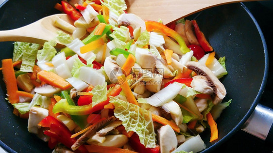 照片食物以新鲜蔬菜搅拌机和木勺子关闭锅炉午餐图片