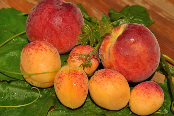 成熟健康木制顶柜台的柠檬多汁杏子和桃自然图片