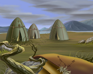 颜色数字绘画Tundra传统帐篷插图Yurt现实主义漫画风格屋图片