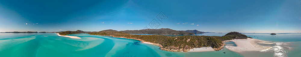 澳大利亚白海港滩全景航空观测海岸线和美丽的滩风景昆士兰阳光天线图片