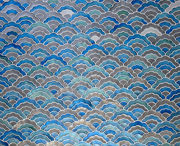 复古的蓝陶瓷砖马赛克无缝波浪纹理结构图案背景陶瓷制品装饰图片