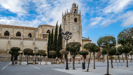 莱昂西班牙帕伦亚卡斯蒂利和里昂哥特大教堂正面宗的图片