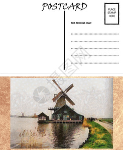 明信片复制打印带有荷兰风车图像的白色空印花卡模板图片