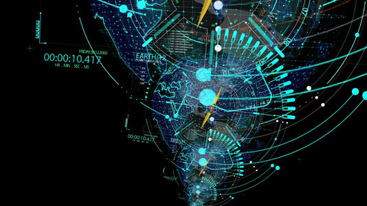 虚拟的联系数字3d插图通过未来技术接口使HUD放大图片