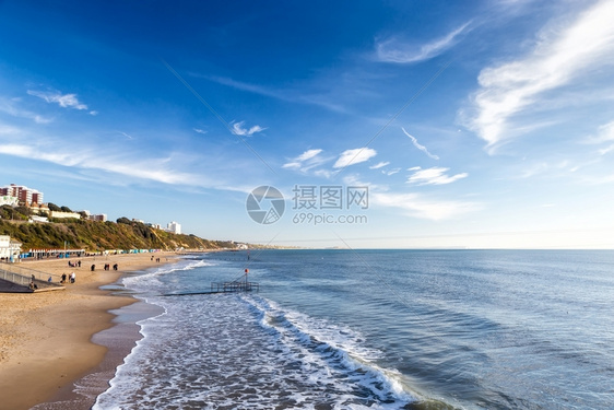 喘息伯尼茅斯海滩英国南岸的多塞休息帆图片
