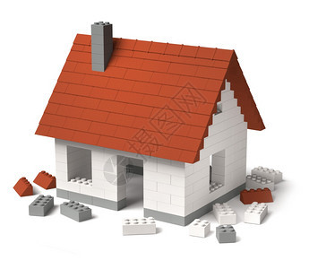 买建筑学造家居概念由白色背景隔离的塑料玩具构件3D建筑单元构成的栋房屋堵塞图片