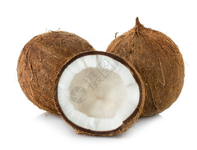 在白色背景中孤立的椰子难破裂棕色图片