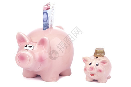 额外的退休资金白种背景的猪头银行硬币背景图片