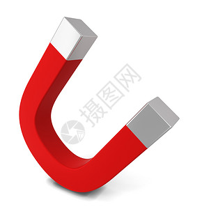 红色的磁方向白背景上孤立的红色磁铁3d插图图片