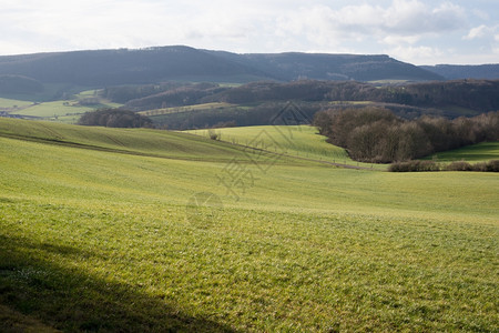 冬季图林根的德国风景与田野和森林海菲尔德草地景观图片