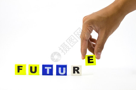 解决方案创新的将未来单词挂在白色背景上的手持状态工作图片