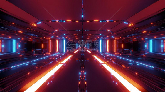 未来Scifi的3D建筑使无尽的未来科学ficific科学fiction空间隧道走廊3d型背景壁纸与热金属相配的3号机库插图三背图片