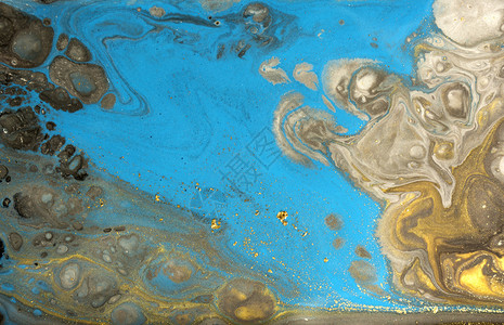 金色大理石纹设计蓝色和金大理石图案流体艺术海洋质地图片