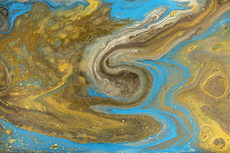 金色大理石纹设计蓝色和金大理石图案流体艺术的溅细胞图片