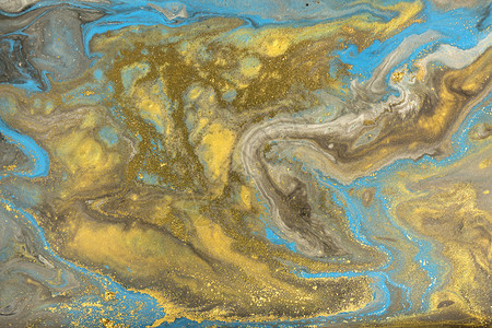 金色大理石纹设计蓝色和金大理石图案流体艺术粮食裂缝墨水图片