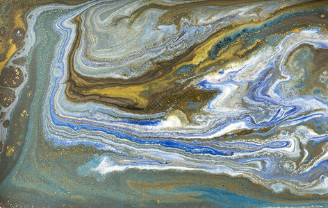 金色大理石纹设计蓝色和金大理石图案流体艺术海弄脏抽象的图片
