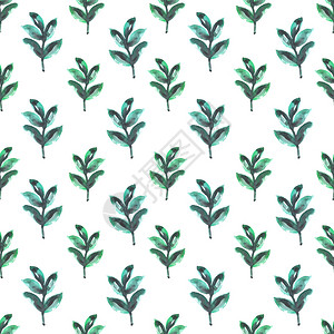 纸花园白色的无缝模式与水彩漆植物的无缝结构绿色花岗插图无缝设计白底绿色水颜植物为无缝设计图片