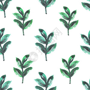 纺织品花园墙纸无缝模式与水彩漆植物的无缝结构绿色花岗插图无缝设计白底绿色水颜植物为无缝设计图片