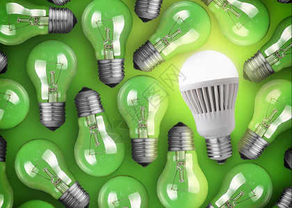 技术绿色背景的GlowingLED灯泡概念创造力新图片