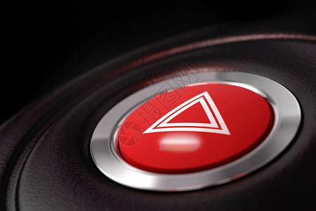紧急情况迫危险用三角象形图按下红色警告钮关闭视图和闪光灯在汽车内按下警告钮图片