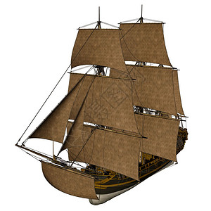 航程法语美丽的老式独角兽舰艇以白色背景被隔离3D形象的图片