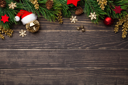 新的假期圣诞装饰木背景上的圣诞品复制空间黑暗的图片