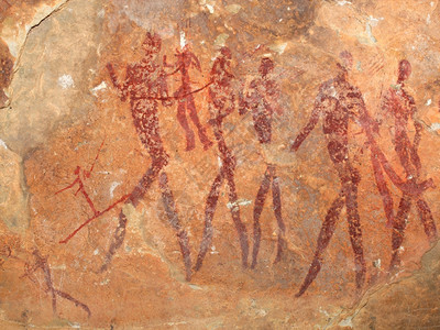 桑布须曼人原始Bushmensan描绘人类物的岩石绘画南非图片
