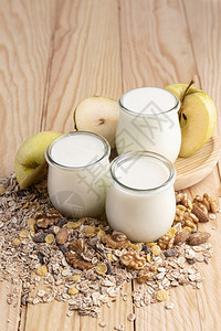 高角平面酸奶罐有燕麦苹果身体建筑物种子图片