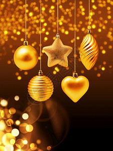 季节金色圣诞装饰品带有金布基和黑色背景的亮斑点银色圣诞装饰品闪耀黄色的图片