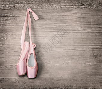 新粉红芭蕾鞋挂在木本底画作风格上缎女普安特图片