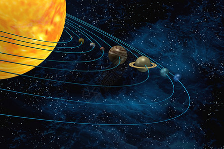 重力深的黑色太阳系3d恒星场背景的太阳和行星图片