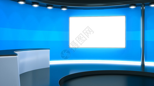 3d蓝色电视演播室背景渲染氖多媒体图片