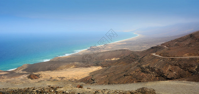 金丝雀夏天西班牙Fuerteventura岛美丽的长宽科菲特海滩的空中景象洋图片