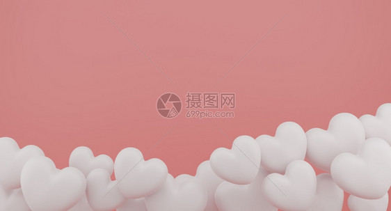 周年纪念日婚礼介绍情人节概念粉红色背景三维投影上的白心气球图片
