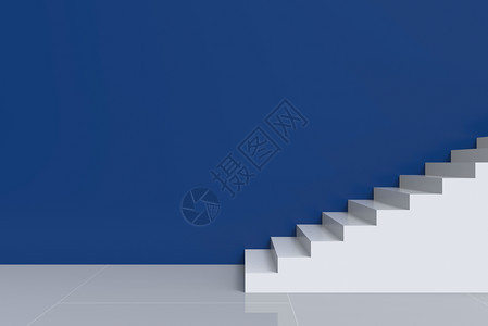 3d提供现代白色楼梯蓝水泥复制空间墙壁背景户外结构体地面图片