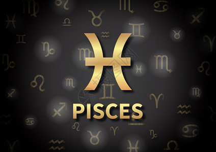 金的双鱼座解释代表Pisces的黄道分解符号星表背景图示图片