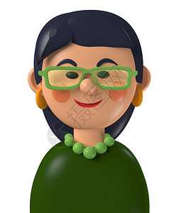 绿色商业卡通字符3davatar作为带眼镜的女商人在白色上被孤立女士图片