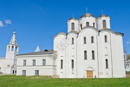 叉夏天俄罗斯VelikyNovgorod亚罗斯拉夫法院圣尼古拉大教堂建造图片