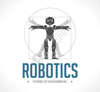 机器人技术吉祥物标志机器人维特鲁威达芬奇向量图片