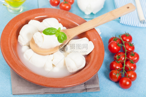 布法拉多汁的营养陶瓷锅中意大利新鲜奶制品图片