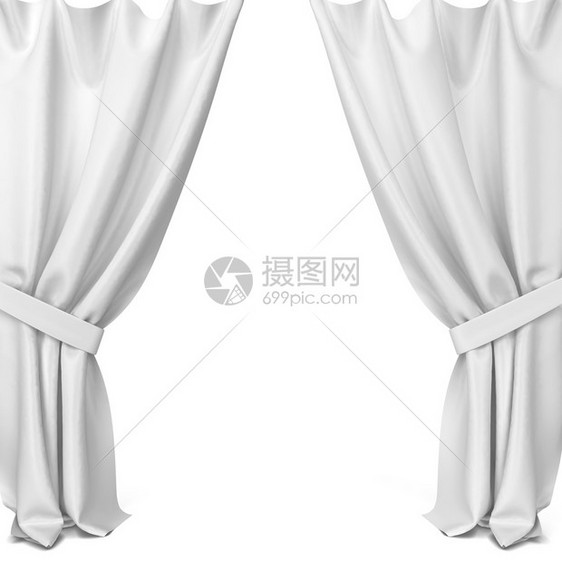 内部的娱乐材料白色背景上孤立的经典窗帘3D插图图片