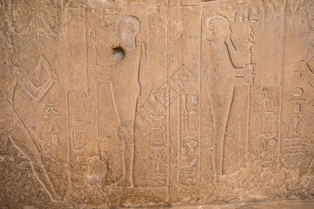 建筑学历史古埃及神庙墙壁上的象形文字图画和绘雕刻图片