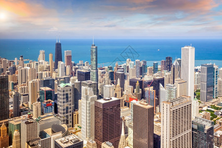 目的地市中心美国日落伊利诺州市下芝加哥天线区图片